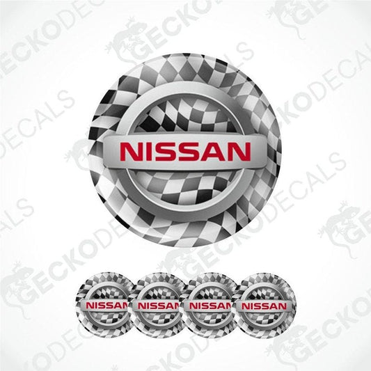 Nissan logo with checkered pattern and five smaller Nissan logos below on a white background.