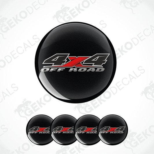 Black wheel rim stickers with '4X4 Off Road' text on a white background