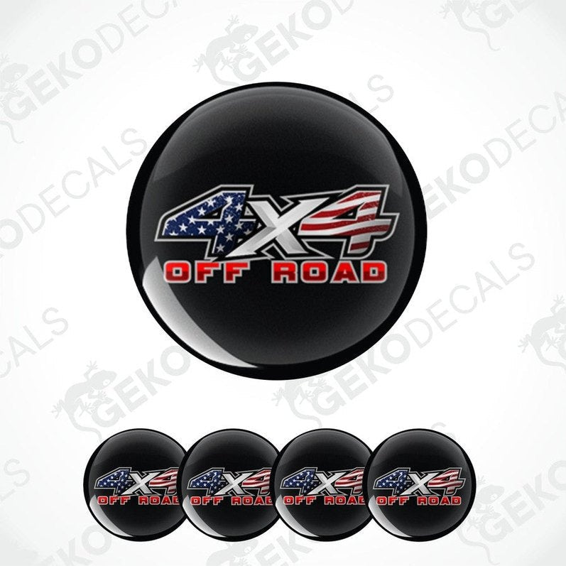Set of black decals with '4X4 Off Road' text and American flag design on a white background.