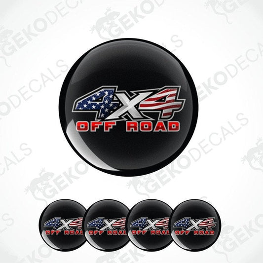 Set of black decals with '4X4 Off Road' text and American flag design on a white background.