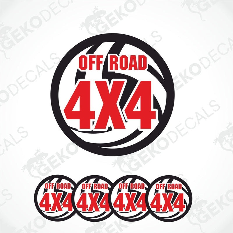Set of off-road 4x4 decals with red text on a white background.