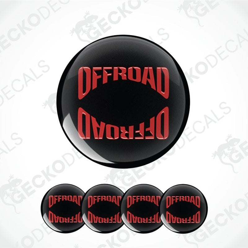 Set of black circular decals with red 'OFFROAD' text on a white background.