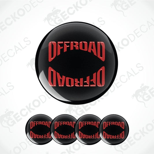 Set of black circular decals with red 'OFFROAD' text on a white background.