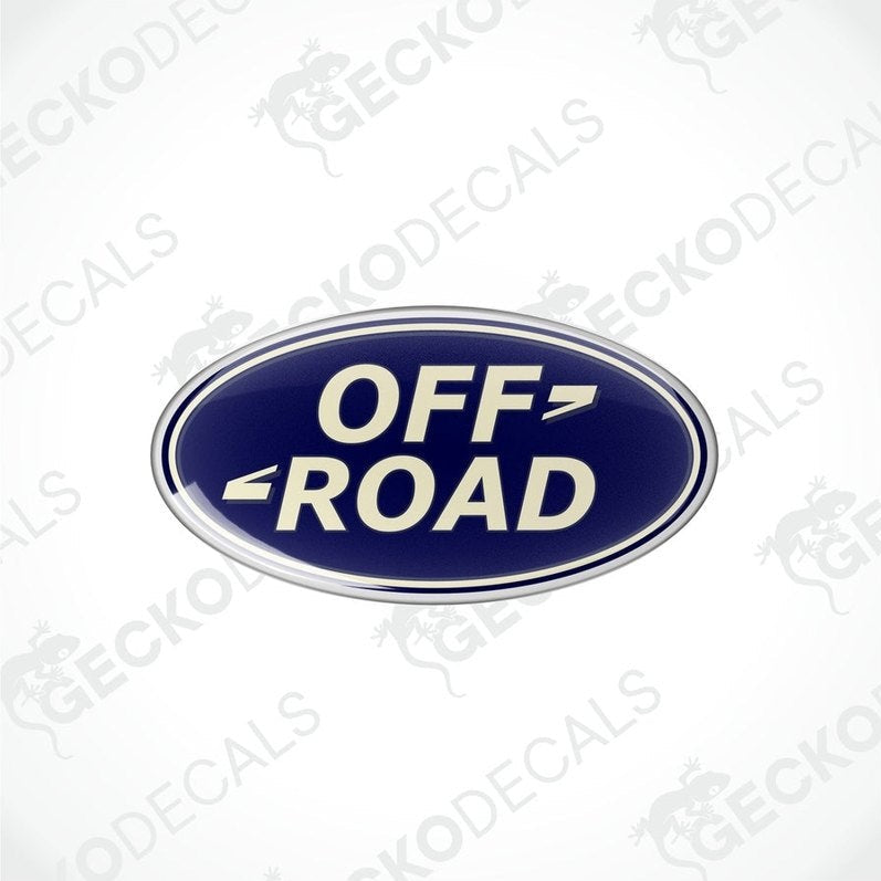 Blue vinyl stickers with the word 'OFFROAD' written on them, placed against a white background.