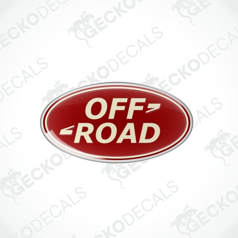 Red vinyl stickers with the word 'OFFROAD' written on them, placed against a white background.