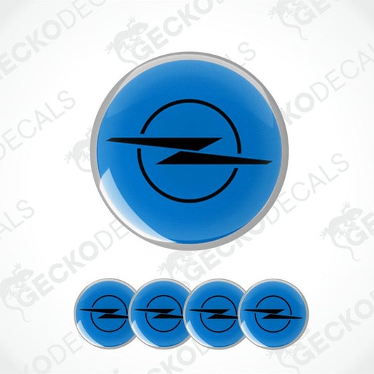 Opel logo decal with blue background and black outline on a white background.