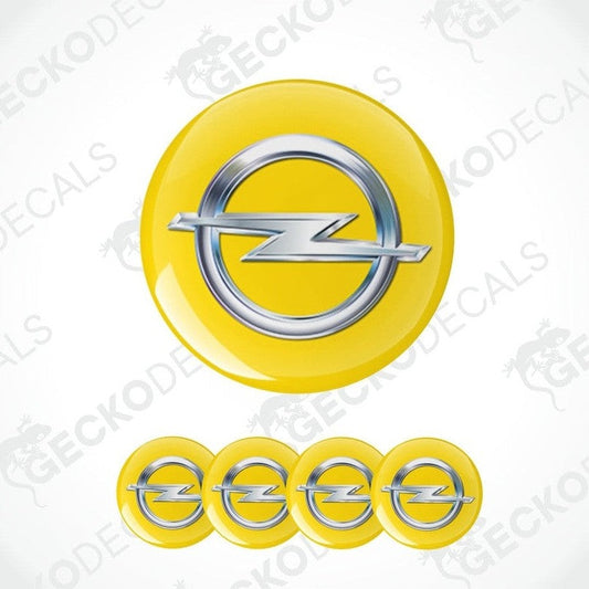 Opel logo with yellow background and silver emblem