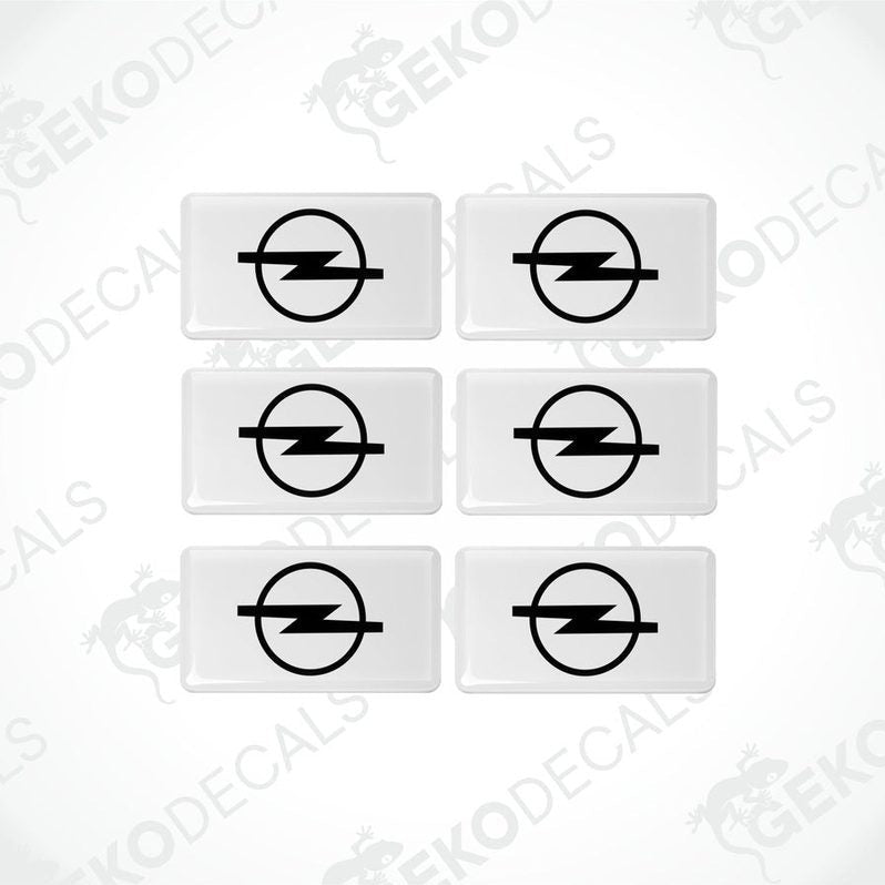 Set of six withe vinyl decals with the black Opel logo.