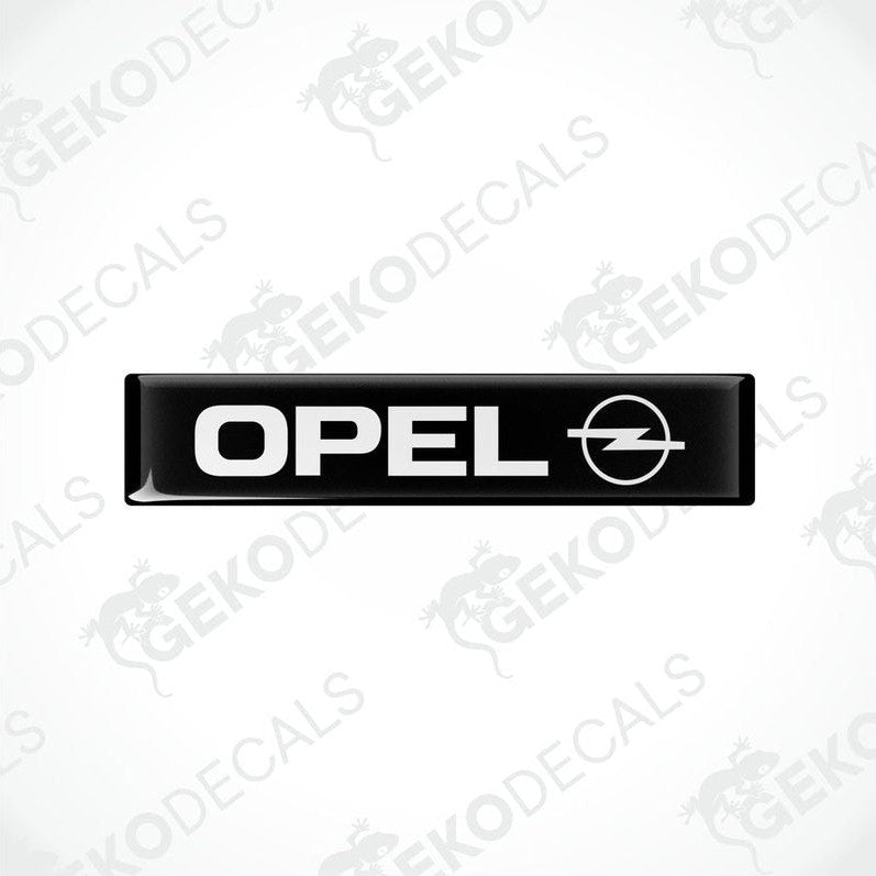 black and white rectangular vinyl decals with the Opel logo.