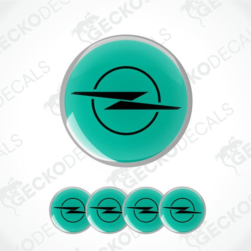 Teal Opel logo decal with a white border on a white background.