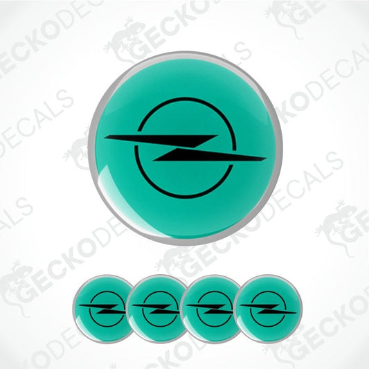 Teal Opel logo decal with a white border on a white background.