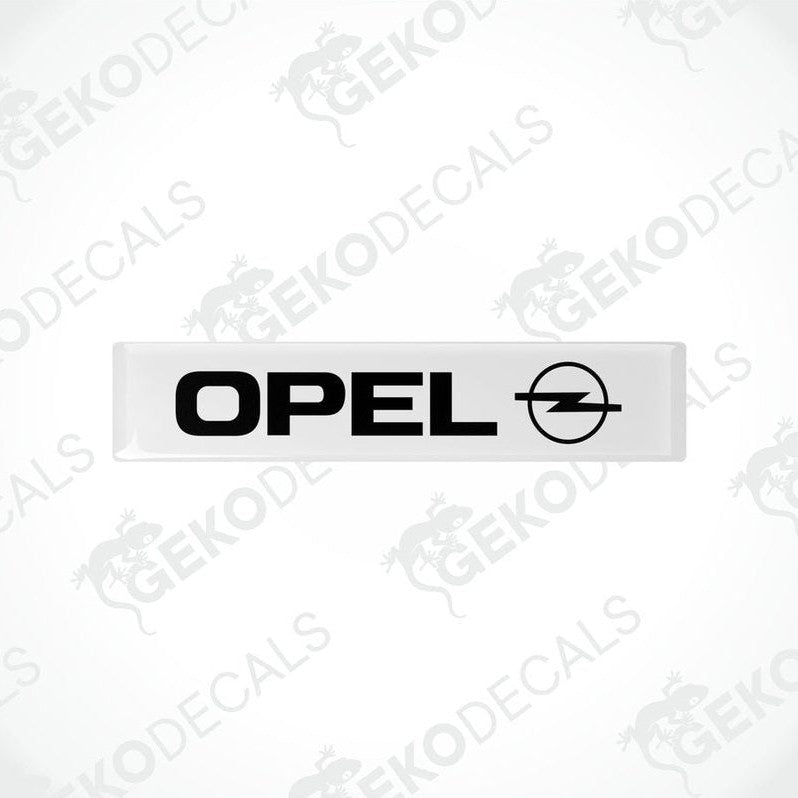  Withe and black rectangular vinyl decals with the Opel logo.