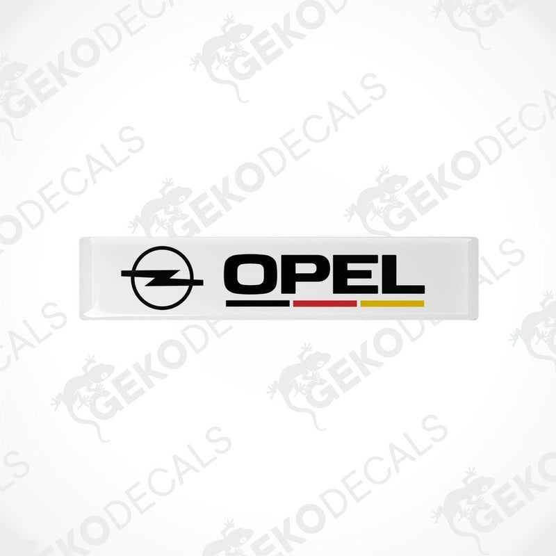 White vinyl decals with the Opel logo and a red and yellow stripe.