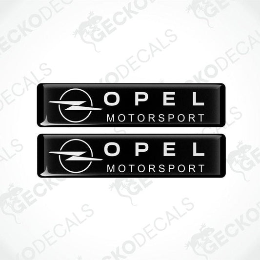 Two Opel Motorsport decals on a white background with 'Gecko Decals' branding.