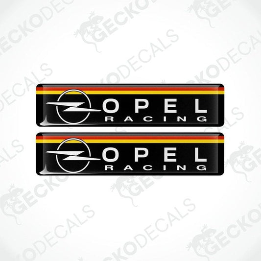 Two Opel Racing decals on a white background with 'Gecko Decals' branding.