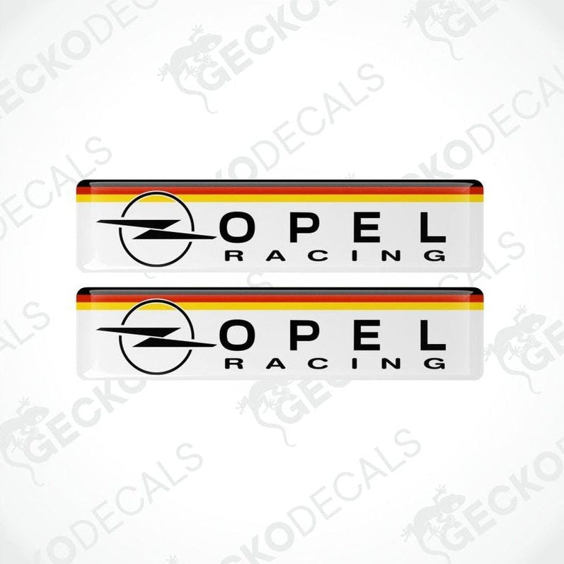 Two Opel Racing decals with a white background