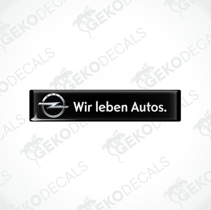 Black vinyl stickers with the text 'WIR LEBEN AUTOS' and the Opel logo.