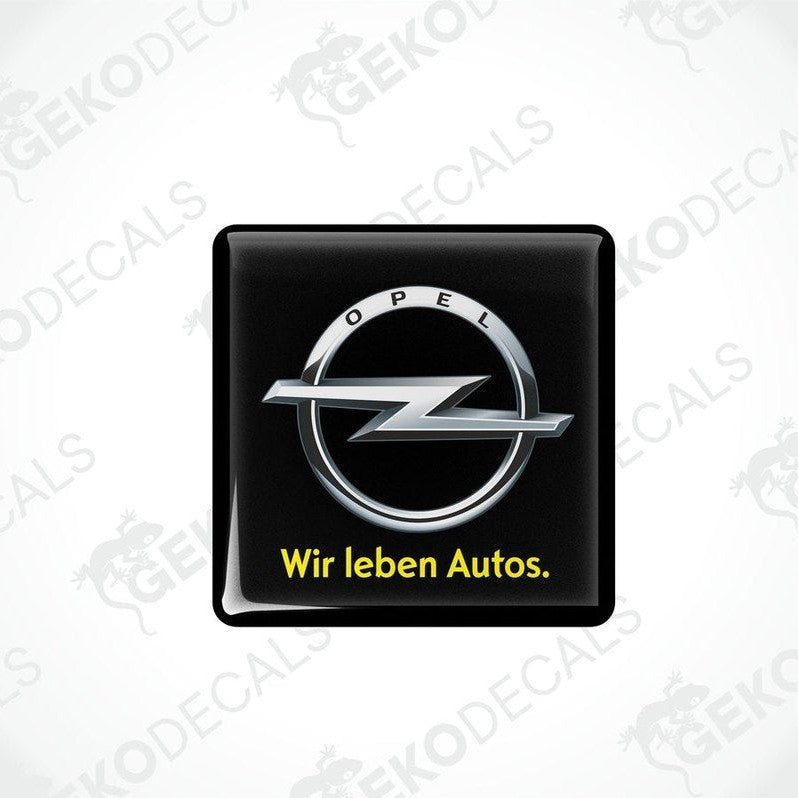  Black vinyl stickers with the Opel brand logo and the text 'WIR LEBEN AUTOS'.