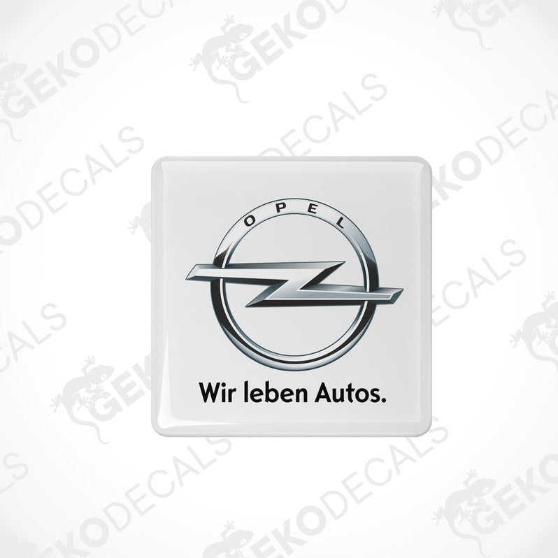  Withe vinyl stickers with the Opel brand logo and the text 'WIR LEBEN AUTOS'.