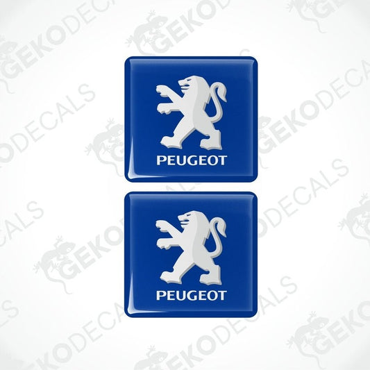 Two blue vinyl stickers with the Peugeot brand logo.
