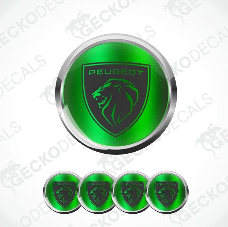 Green Peugeot logo decal with a lion emblem on a white background
