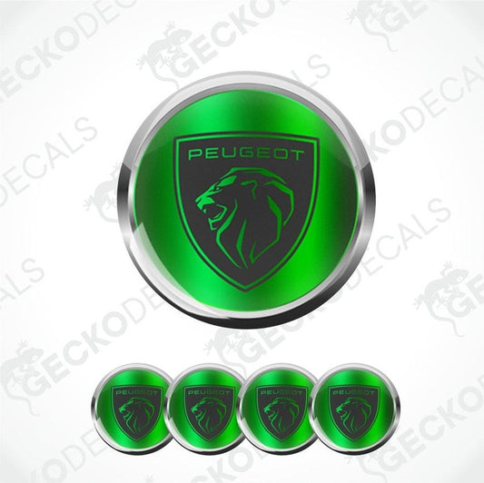 Green Peugeot logo decal with a lion emblem on a white background