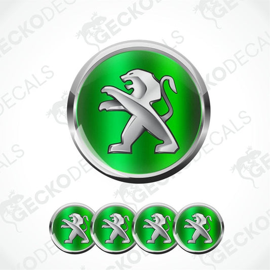 Peugeot logo in green with silver border on a white background