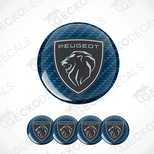 Peugeot logo with carbon fiber texture on a white background