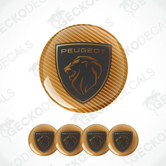 Peugeot logo decal with carbon fiber texture on a white background