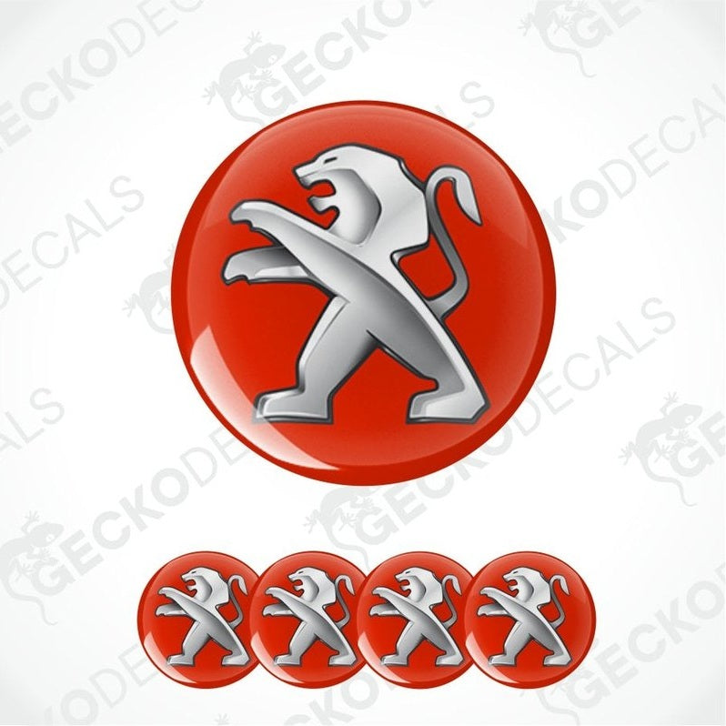 Peugeot logo decal set on a white background with 'Gecko Decals' watermark.