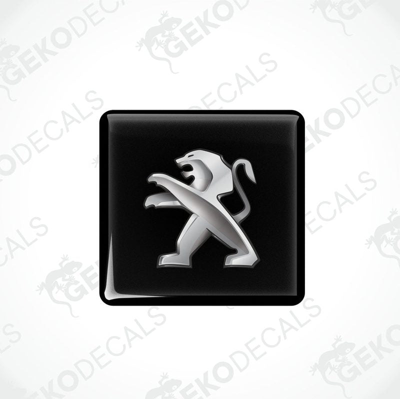  Black vinyl stickers with a silver Peugeot logo, arranged horizontally.