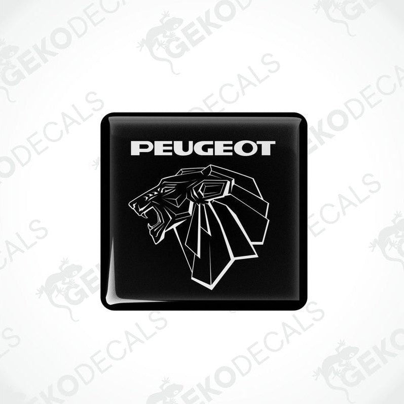  Black vinyl stickers with a PEUGEOT logo, placed against a white background.