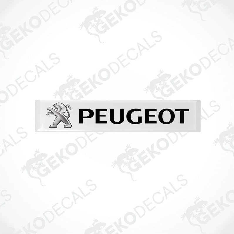  Rectangular withe vinyl decals with the PEUGEOT logo in black.