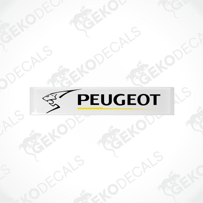 Withe, yellow, and black PEUGEOT branded vinyl decals with a polyurethane coating.