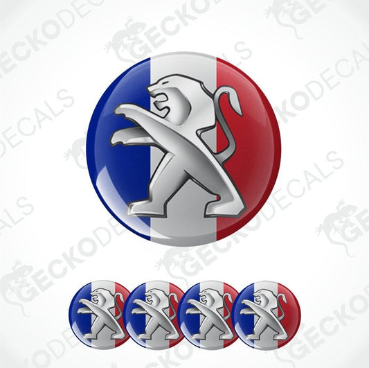 Peugeot logo with French flag colors on a white background