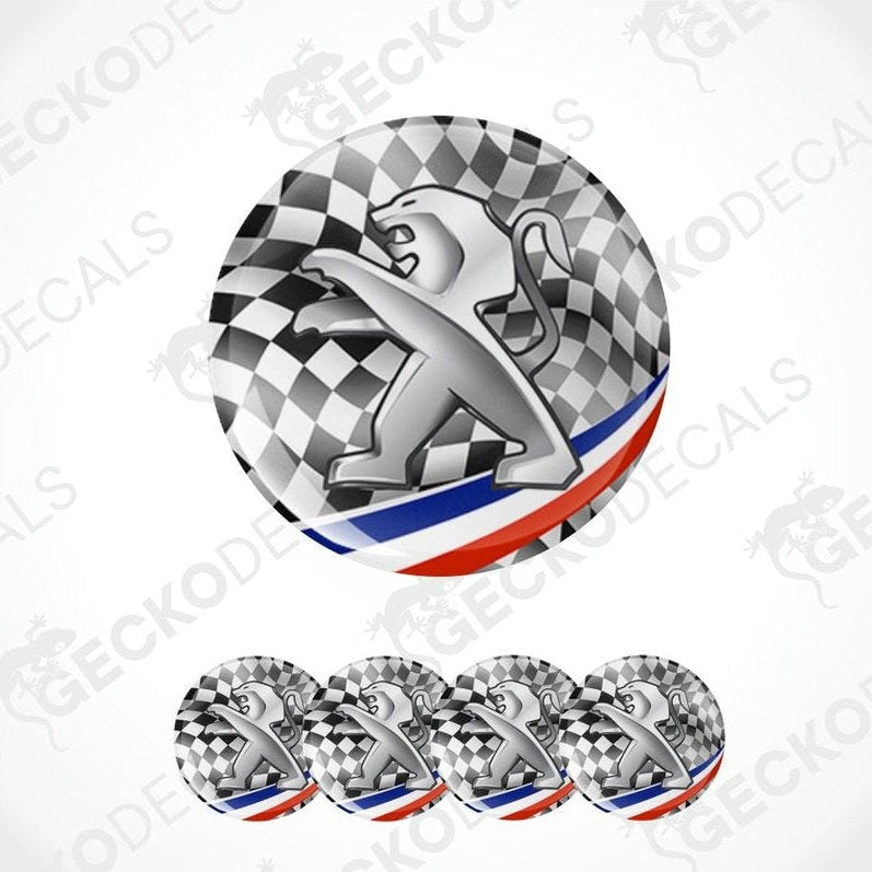 Set of car decals with checkered pattern and logo on a white background