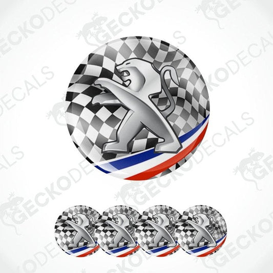 Set of car decals with checkered pattern and logo on a white background