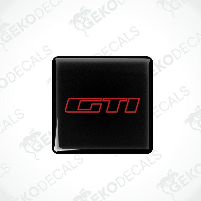  Black vinyl stickers with the 'GTI' logo in red and white, placed on a white background.