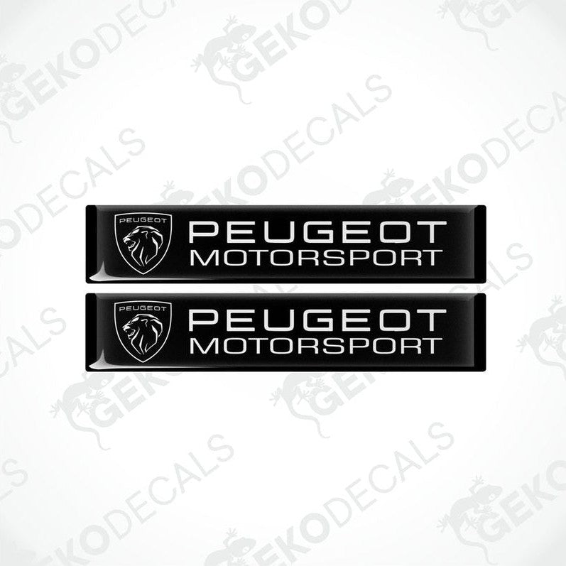 Two black vinyl stickers with the Peugeot Motorsport logo in white.