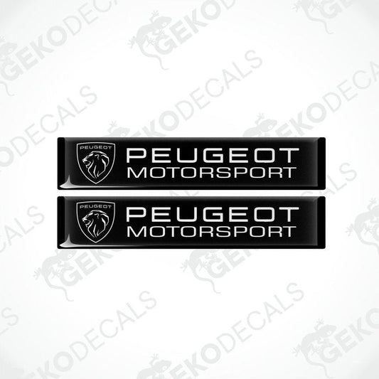 Two black vinyl stickers with the Peugeot Motorsport logo in white.