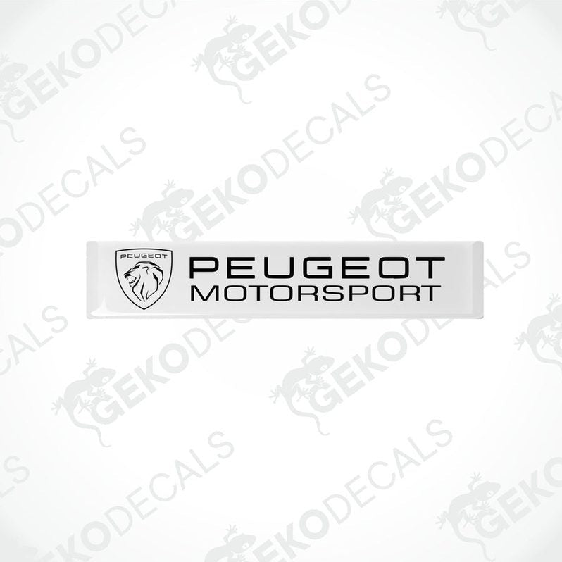 Withe vinyl stickers with the Peugeot Motorsport logo in black.