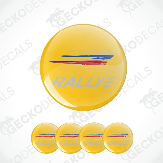 Set of yellow rallye decals with a logo on a white background