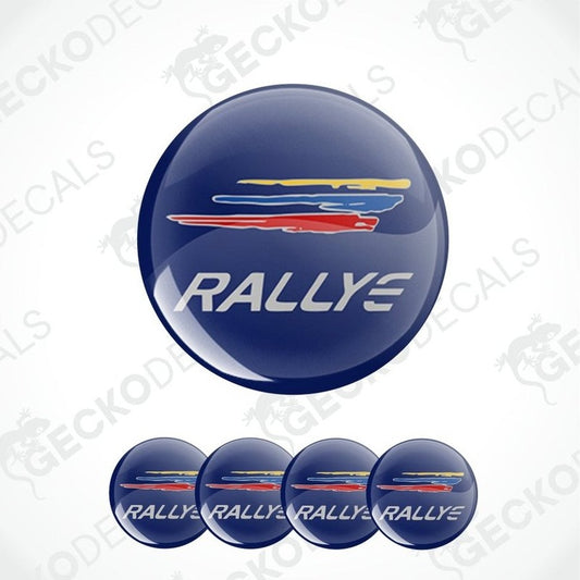 Set of blue rallye-themed buttons with car graphics on a white background.