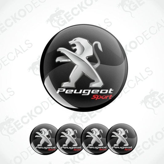 Peugeot Sport logo with a black background and five smaller versions of the logo below.