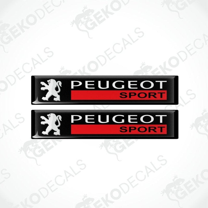 Two black vinyl stickers with the PEUGEOT SPORT logo in red and white.