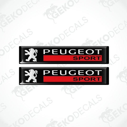 Two black vinyl stickers with the PEUGEOT SPORT logo in red and white.
