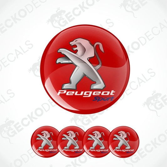 Peugeot Sport logo on a red background with five smaller logos below.