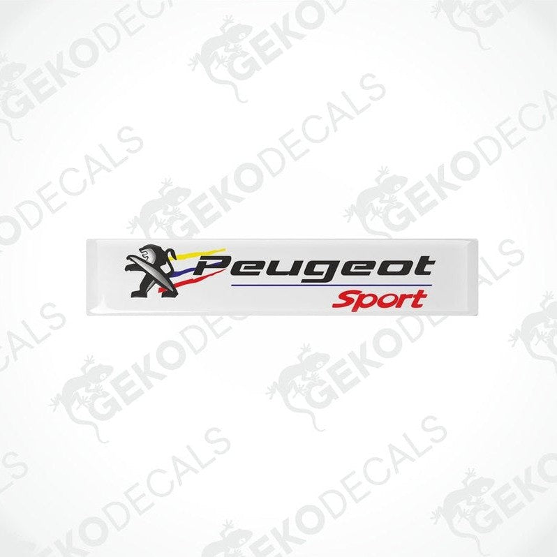 White vinyl stickers with the Peugeot Sport logo and a graphic representation of a Peugeot vehicle.