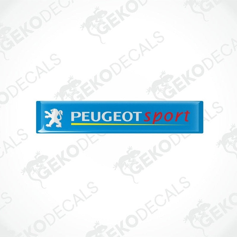 Blue vinyl decals with the text 'PEUGEOT sport' and the PEUGEOT lion logo in white.