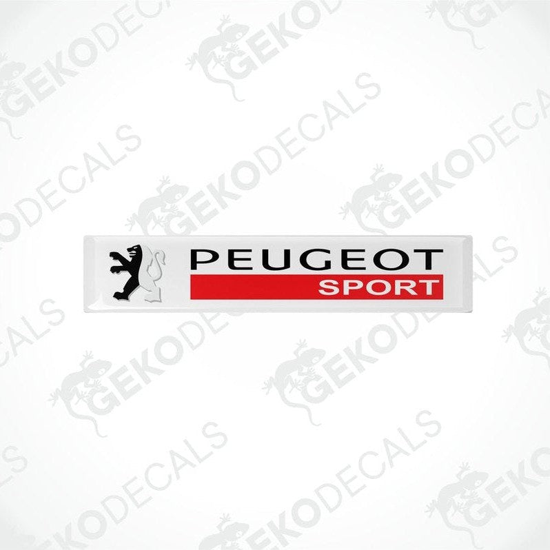 Withe vinyl stickers with the PEUGEOT SPORT logo in red and black